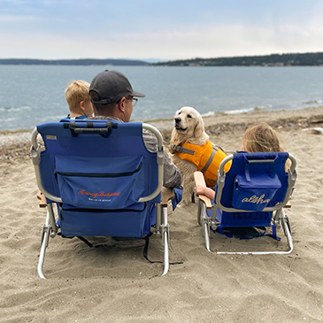 Family with beach chairs