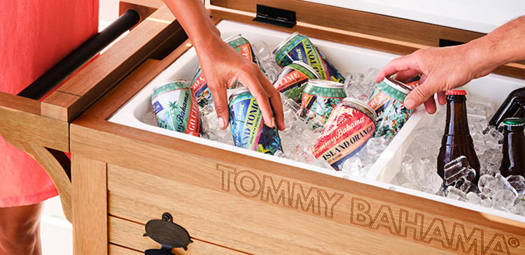 Tommy Bahama Cooler filled with ice and drinks